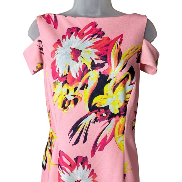 Tahari Arthur S. Levine Dress Size 6 Pink Floral Burst Sheath Wedding Guest - Picture 4 of 11